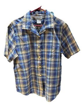 Cabin Creek Men's Blue Plaid Button Down Short Sleeve Shirt Size Large